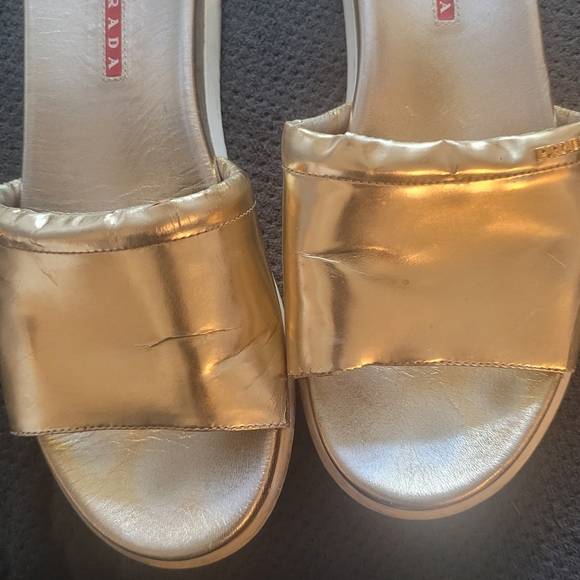 Prada Gold Women's Slide Sandals - Picture 1 of 10
